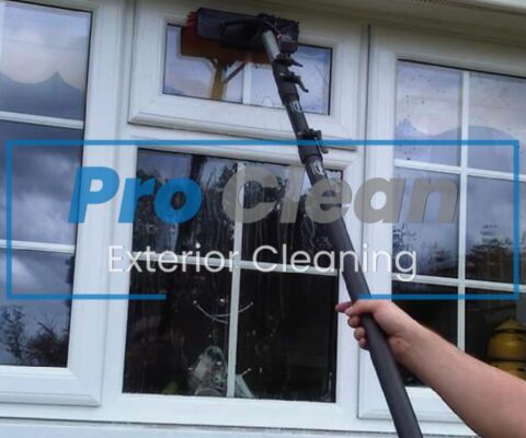 Pro Clean team performing streak-free domestic window cleaning on a home in Cannock using water-fed poles